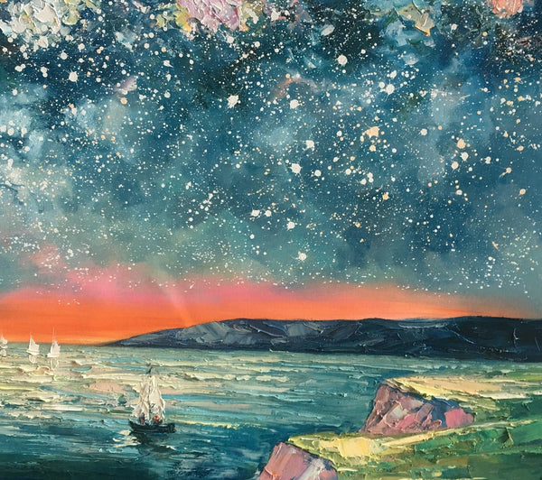 Heavy Texture Painting, Landscape Oil Painting, Starry Night Sky Painting, Custom Large Canvas Painting-LargePaintingArt.com