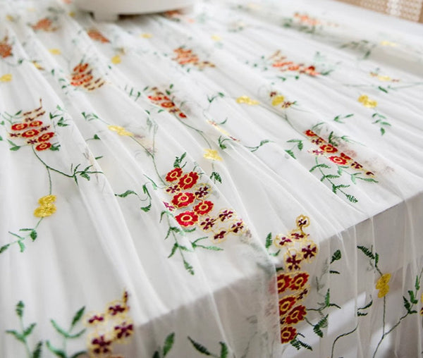 Spring Flower Rectangular Tablecloth for Oval Table, Extra Large Lace Tablecloths, Lace Embroidered Table Covers, Rectangular Table Covers for Coffee Table-LargePaintingArt.com