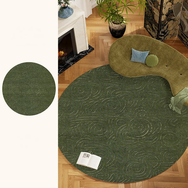 Bedroom Abstract Modern Area Rugs, Green Contemporary Modern Rugs, Geometric Round Rugs for Dining Room, Mid Century Round Modern Rugs under Chairs-LargePaintingArt.com
