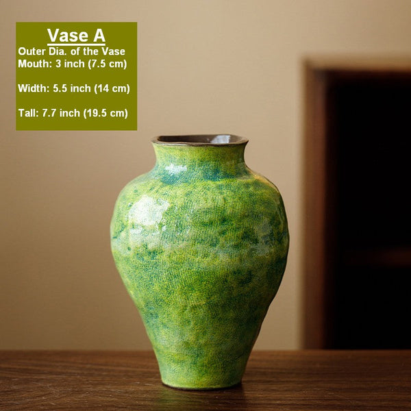 Modern Pottery Flower Vases, Handmade Water Holding Flower Vases, Pottery Bud Vases, Large Green Flower Vases on Table, Centerpiece on Dining Table-LargePaintingArt.com