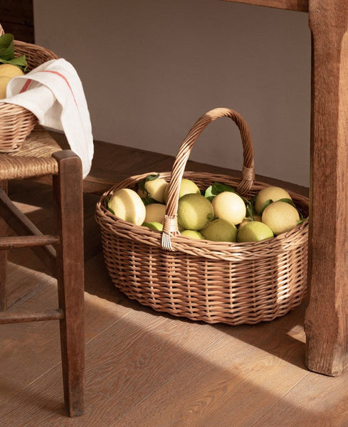 Lovely Willow Weaving Baskets for Vegetable, Large Picnic Food Basket with Handle, Natural Hand-woven Wicker Storage Basket, Natural Fruit Basket, Kitchen Storage Baskets-LargePaintingArt.com