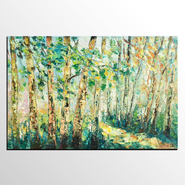 Heavy Texture Landscape Painting, Autumn Tree Art, Impasto Art, Custom Original Painting-LargePaintingArt.com