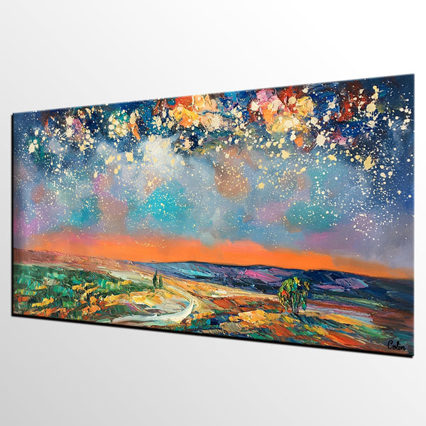 Canvas Art, Starry Night Sky Painting, Bedroom Wall Art, Abstract Painting, Custom Painting-LargePaintingArt.com