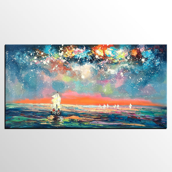Landscape Painting for Sale, Starry Night Sky Painting, Impasto Artwork, Canvas Painting for Bedroom, Custom Original Landscape Painting-LargePaintingArt.com
