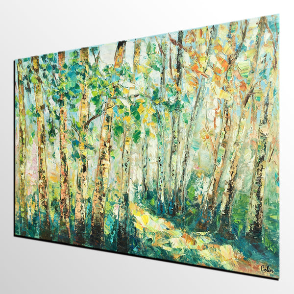 Heavy Texture Landscape Painting, Autumn Tree Art, Impasto Art, Custom Original Painting-LargePaintingArt.com