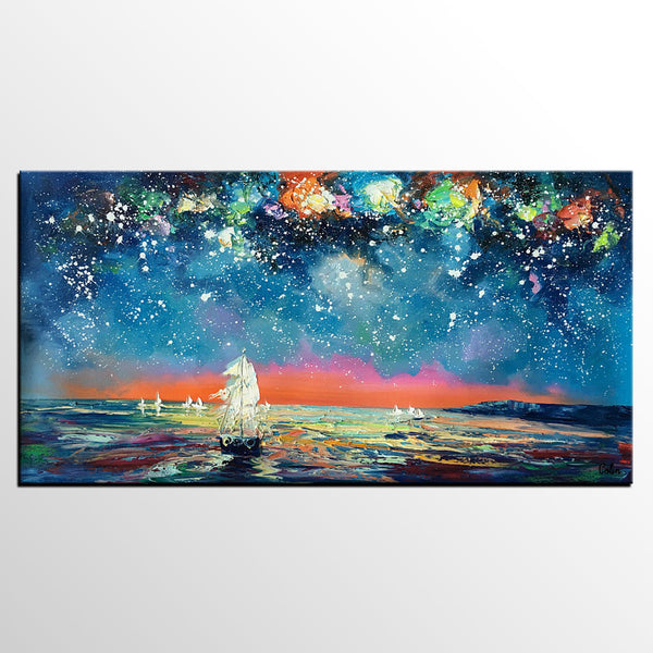 Impasto Artwork, Starry Night Sky Painting, Canvas Painting, Custom Extra Large Painting-LargePaintingArt.com