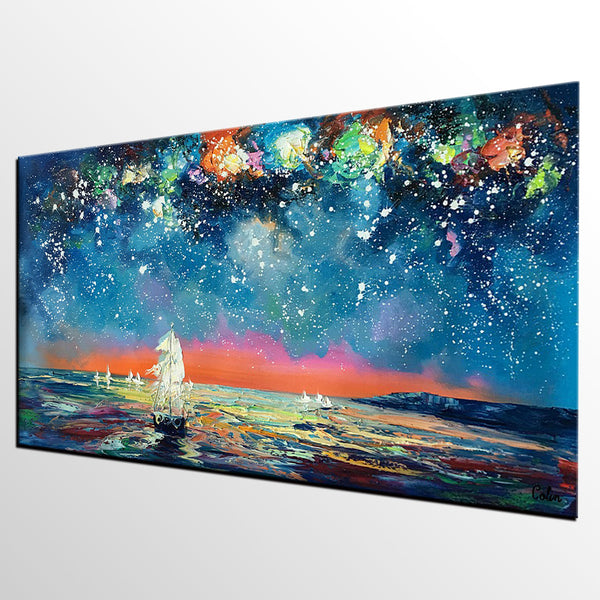 Impasto Artwork, Starry Night Sky Painting, Canvas Painting, Custom Extra Large Painting-LargePaintingArt.com