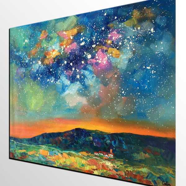 Heavy Texture Abstract Painting, Starry Night Sky, Landscape Painting, Custom Large Art-LargePaintingArt.com