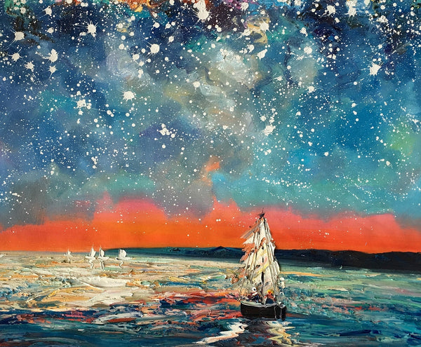 Landscape Painting, Starry Night Sky, Abstract Painting, Canvas Art, Custom Extra Large Canvas Painting-LargePaintingArt.com