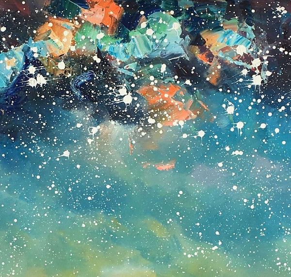 Abstract Landscape Oil Painting, Starry Night Sky Painting, Custom Large Canvas Painting, Heavy Texture Painting-LargePaintingArt.com