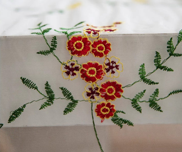 Spring Flower Rectangular Tablecloth for Oval Table, Extra Large Lace Tablecloths, Lace Embroidered Table Covers, Rectangular Table Covers for Coffee Table-LargePaintingArt.com
