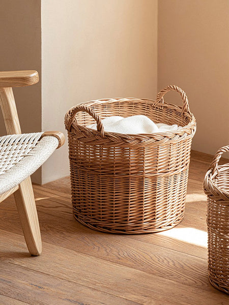 Round Storage Basket for Clothes, Natural Hand-woven Wicker Storage Basket for Clothes, Extra Large Kitchen Storage Baskets, Willow Weaving Baskets for Clothes-LargePaintingArt.com
