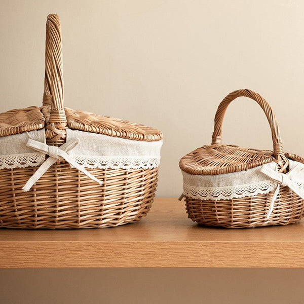 Picnic Storage Basket with Handle, Extra Large Kitchen Storage Baskets, Natural Hand-woven Wicker Storage Basket, Lovely Willow Weaving Baskets for Vegetable, Natural Fruit Storage Baskets-LargePaintingArt.com