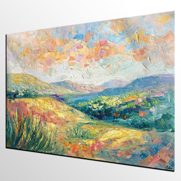 Mountain Landscape Painting, Custom Original Painting on Canvas, Large Oil Painting for Living Room, Heavy Texture Painting-LargePaintingArt.com