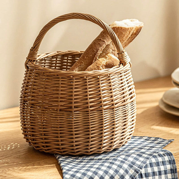 Storage Basket for Kitchen, Picnic Storage Basket with Handle, Hand-woven Wicker Storage Basket, Natural Fruit Basket, Willow Weaving Baskets for Vegetable-LargePaintingArt.com