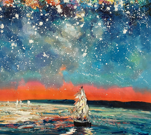Landscape Painting, Starry Night Sky, Abstract Painting, Canvas Art, Custom Extra Large Canvas Painting-LargePaintingArt.com