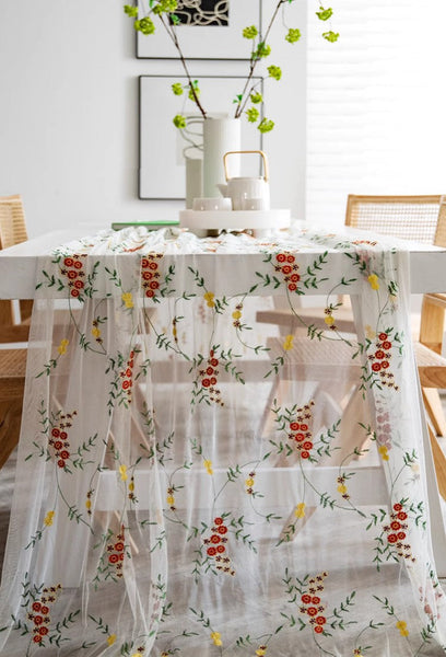 Spring Flower Rectangular Tablecloth for Oval Table, Extra Large Lace Tablecloths, Lace Embroidered Table Covers, Rectangular Table Covers for Coffee Table-LargePaintingArt.com