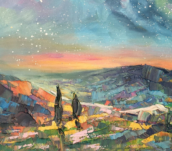 Oil Painting, Starry Night Sky Painting, Custom Abstract Canvas Artwork, Canvas Painting for Kitchen-LargePaintingArt.com