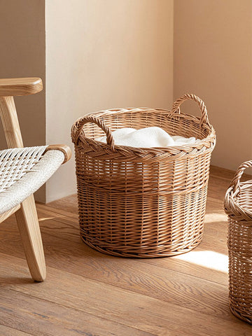 Round Storage Basket for Clothes, Natural Hand-woven Wicker Storage Basket for Clothes, Extra Large Kitchen Storage Baskets, Willow Weaving Baskets for Clothes-LargePaintingArt.com