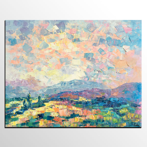 Custom Landscape Oil Painting, Original Artwork, Spring Mountain Painting, Canvas Painting-LargePaintingArt.com