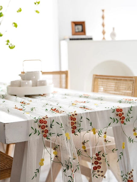 Spring Flower Rectangular Tablecloth for Oval Table, Extra Large Lace Tablecloths, Lace Embroidered Table Covers, Rectangular Table Covers for Coffee Table-LargePaintingArt.com