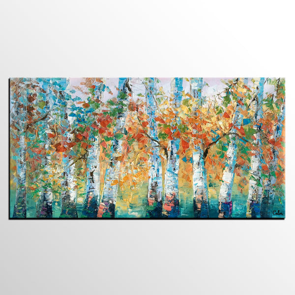 Forest Tree Painting, Custom Extra Large Painting, Original Painting, Oil Painting for Dining Room-LargePaintingArt.com