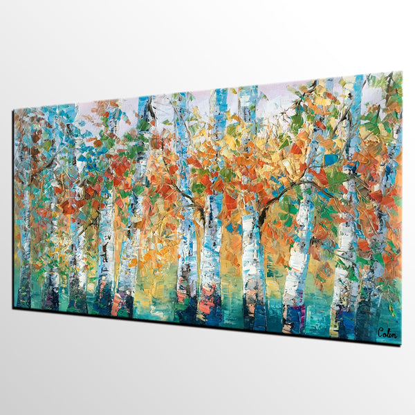 Forest Tree Painting, Custom Extra Large Painting, Original Painting, Oil Painting for Dining Room-LargePaintingArt.com