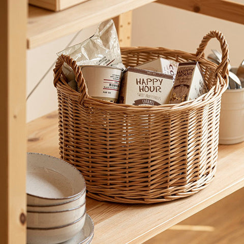 Small Picnic Fruit Basket with Handle, Kitchen Storage Baskets, Natural Hand-woven Wicker Round Storage Basket, Small Willow Weaving Baskets for Vegetable, Natural Fruit Storage Basket-LargePaintingArt.com