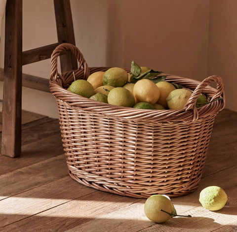 Willow Weaving Baskets for Vegetable, Natural Fruit Basket, Kitchen Storage Baskets, Large Picnic Food Basket with Handle, Natural Hand-woven Wicker Storage Basket-LargePaintingArt.com