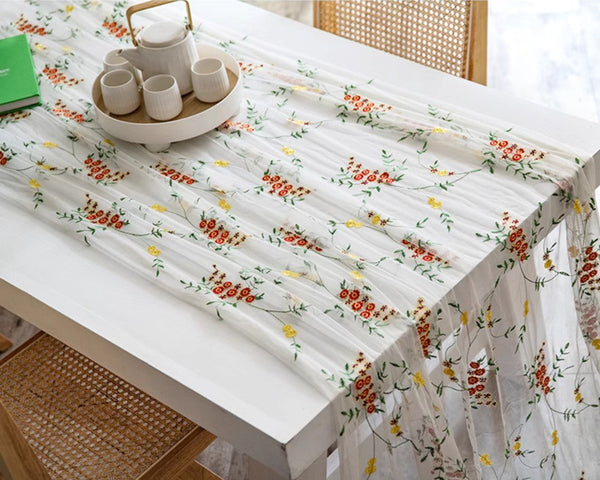 Spring Flower Rectangular Tablecloth for Oval Table, Extra Large Lace Tablecloths, Lace Embroidered Table Covers, Rectangular Table Covers for Coffee Table-LargePaintingArt.com