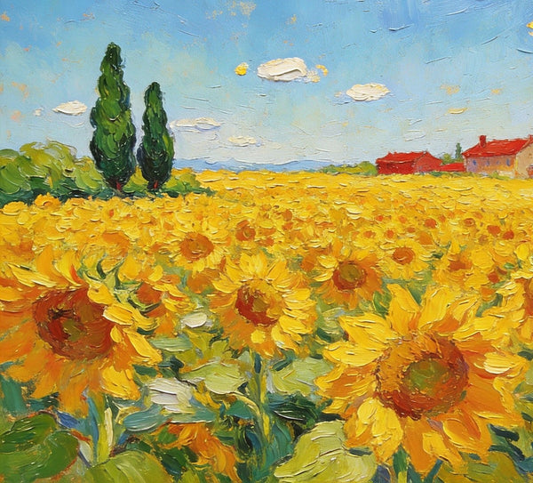 Enchanting Provence Sunflower Fields, Original Canvas Paintings, Palette Knife Oil Paintings, Small Landscape Paintings, Landscape Paintings on Canvas, Hand Painted Canvas Art-LargePaintingArt.com