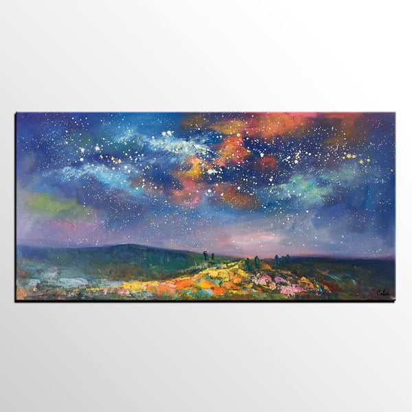 Starry Night Sky Oil Painting, Abstract Art, Modern Art Painting, Custom Extra Large Painting-LargePaintingArt.com