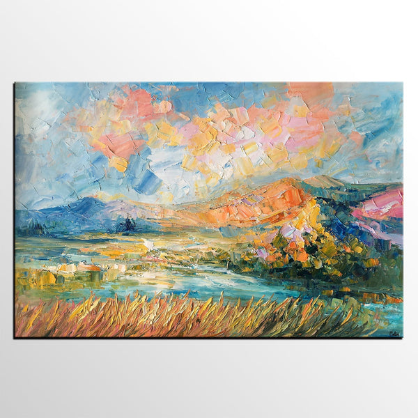 Custom Abstract Painting, Large Oil Painting, Autumn Mountain Landscape Painting, Heavy Texture Painting-LargePaintingArt.com