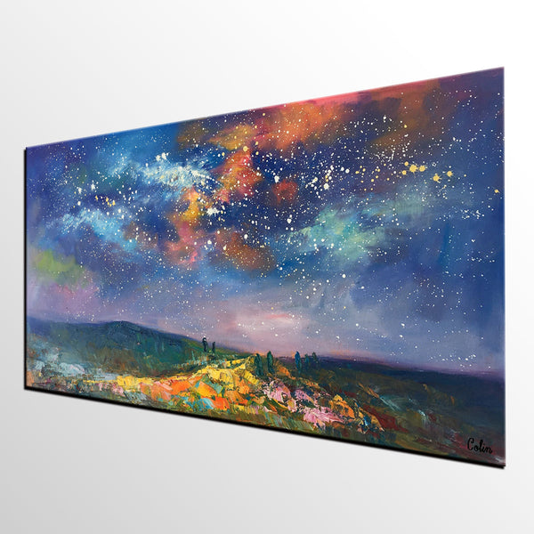 Starry Night Sky Oil Painting, Abstract Art, Modern Art Painting, Custom Extra Large Painting-LargePaintingArt.com