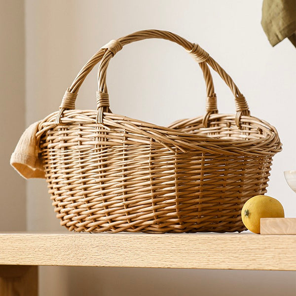 Large Kitchen Storage Baskets, Picnic Storage Basket with Handle, Hand-woven Wicker Storage Basket, Willow Weaving Baskets for Vegetable, Natural Fruit Basket-LargePaintingArt.com