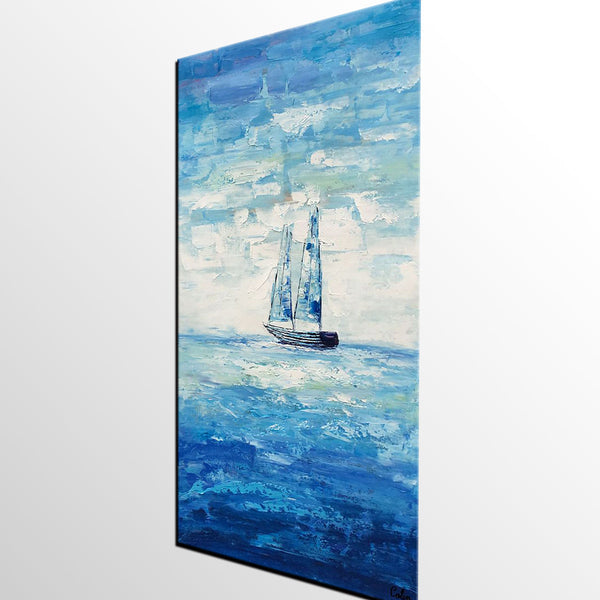 Boat Painting, Landscape Canvas Painting, Dining Room Canvas Painting, Custom Oil Painting on Canvas