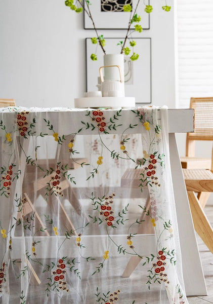 Spring Flower Rectangular Tablecloth for Oval Table, Extra Large Lace Tablecloths, Lace Embroidered Table Covers, Rectangular Table Covers for Coffee Table-LargePaintingArt.com