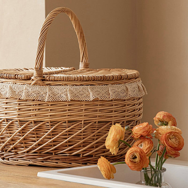 Extra Large Kitchen Storage Baskets, Picnic Storage Basket with Handle, Natural Hand-woven Wicker Storage Basket, Lovely Willow Weaving Baskets for Vegetable, Natural Fruit Storage Baskets-LargePaintingArt.com