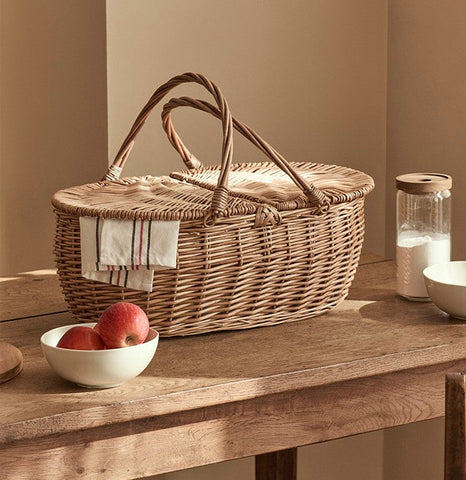 Extra Large Picnic Food Basket with Handle, Kitchen Storage Baskets, Natural Hand-woven Wicker Storage Basket, Lovely Willow Weaving Baskets for Vegetable, Natural Fruit Basket-LargePaintingArt.com