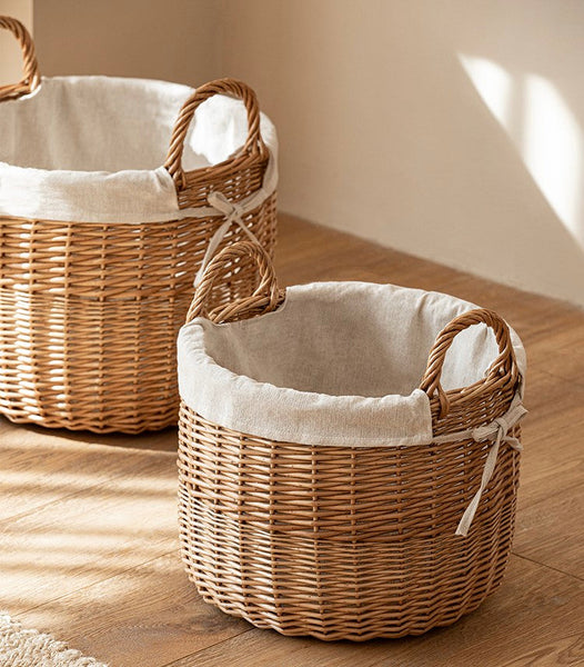 Large Round Storage Basket for Clothes, Natural Hand-woven Wicker Storage Basket for Clothes, Willow Weaving Baskets for Clothes, Extra Large Kitchen Storage Baskets-LargePaintingArt.com