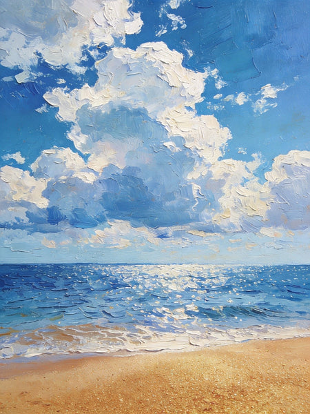 Original Canvas Paintings, Coastal Peace and Quiet, Hand Painted Canvas Art, Small Oil Paintings, Palette Knife Artwork, Landscape Paintings for Bedroom-LargePaintingArt.com