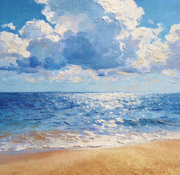 Original Canvas Paintings, Coastal Peace and Quiet, Hand Painted Canvas Art, Small Oil Paintings, Palette Knife Artwork, Landscape Paintings for Bedroom-LargePaintingArt.com