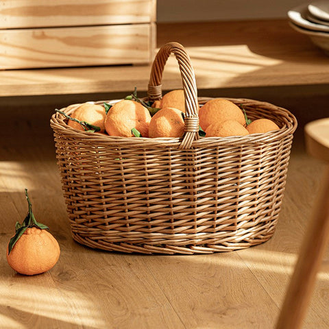 Small Picnic Storage Basket with Handle, Hand-woven Wicker Storage Basket, Willow Weaving Baskets for Vegetable, Natural Fruit Basket, Kitchen Storage Baskets-LargePaintingArt.com