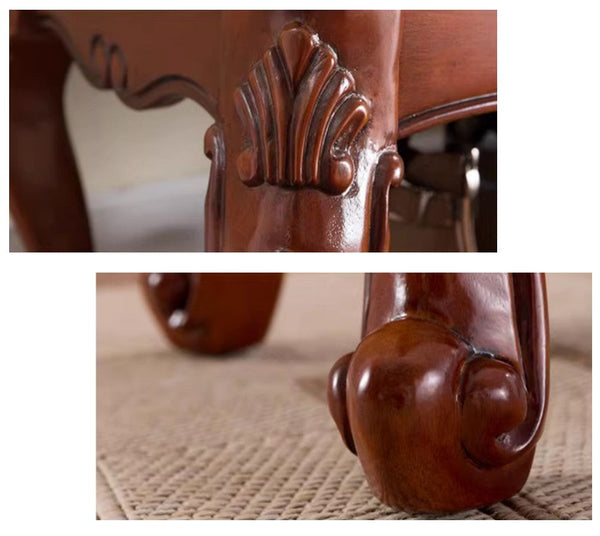 Dressing Table Stool, Vintage Blue Leather Stool, Genuine Leather Solid Wood Entry Bench, Rubber Wood Footstool, Farmhouse Entryway Bench, Leather Lounge Chair Modern-LargePaintingArt.com