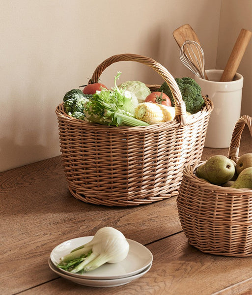 Large Picnic Food Basket with Handle, Natural Hand-woven Wicker Storage Basket, Willow Weaving Baskets for Vegetable, Natural Fruit Basket, Kitchen Storage Baskets-LargePaintingArt.com