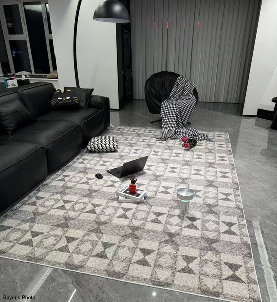 Large Gray Floor Rugs for Living Room, Dining Room Floor Rug, Modern Floor Rugs for Bedroom, Extra Large Geometric Modern Rugs for Office-LargePaintingArt.com