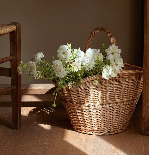 Willow Weaving Baskets with Handle, Large Picnic Food Basket with Handle, Natural Hand-woven Wicker Storage Basket, Natural Fruit Baskets, Kitchen Storage Baskets-LargePaintingArt.com