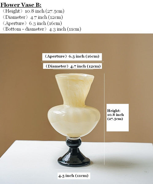 Unique Decorative Glass Vase, Centerpiece Contemporary Vases on Table, Mid Century Glass Vases, Handmade Modern Vases for Living Room, Modern Glass Vase for Flowers-LargePaintingArt.com