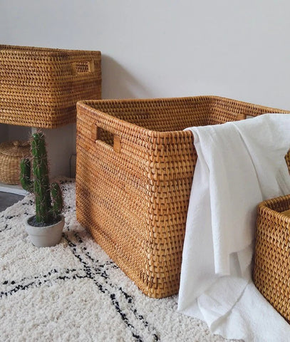 Oversized Laundry Storage Baskets, Round Storage Baskets, Storage Baskets for Clothes, Extra Large Rattan Storage Baskets, Storage Baskets for Bathroom-LargePaintingArt.com
