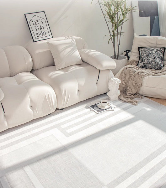 Modern Abstract Rugs under Dining Room Table, Geometric Modern Carpets for Bedroom, Modern Grey Rugs for Living Room-LargePaintingArt.com